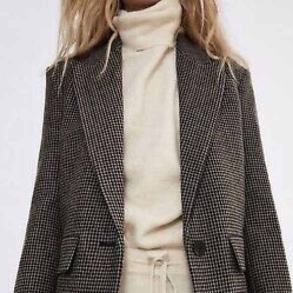 Nwt Zara Houndstooth Wool Blend Blazer 